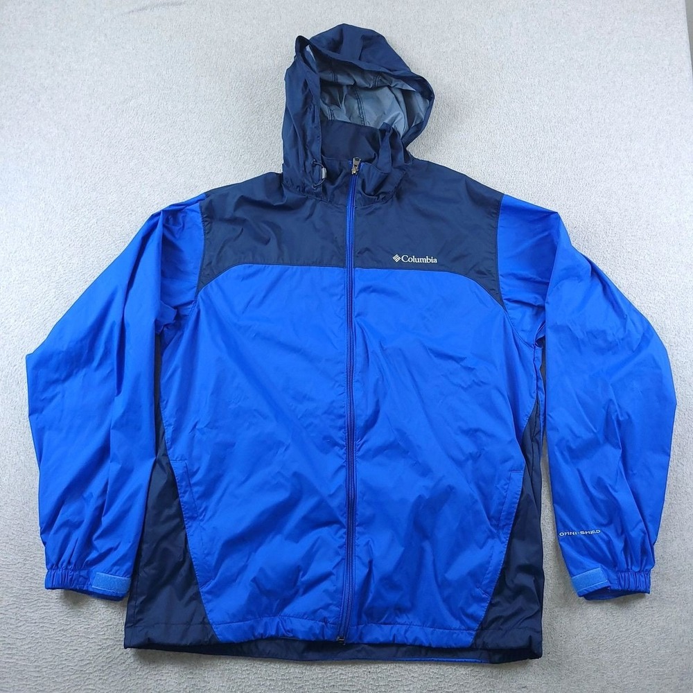 Columbia Glennaker Lake Rain Jacket Mens Large Blue Packable Lightweight Hooded